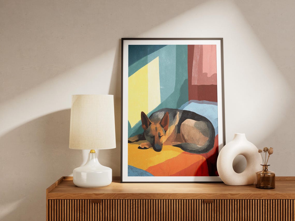 German Shepherd Dog Sleeping, Matisse-Style Art Print - Image 4
