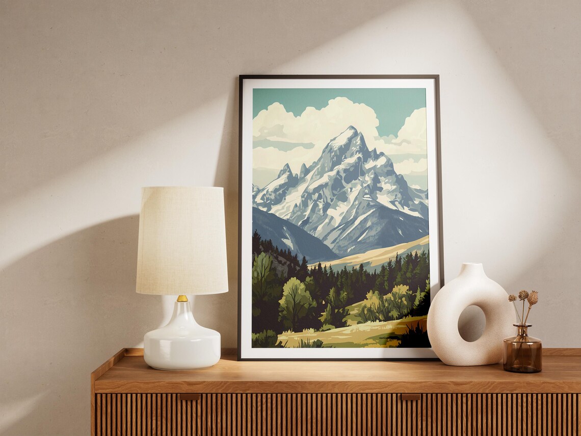 Grand Teton National Park Jagged Snow Peak Pine Forest Poster - Image 5