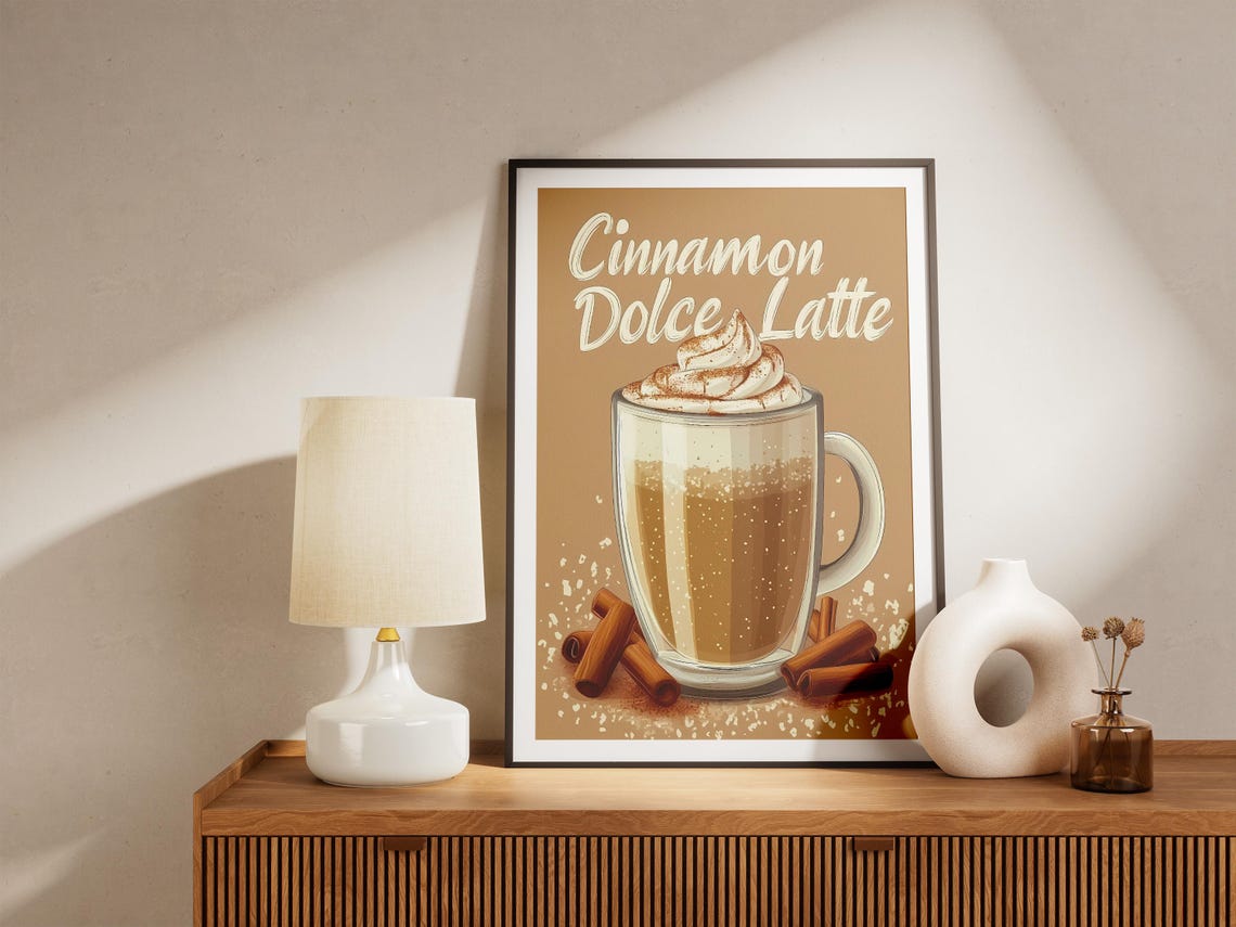 Cinnamon Dolce Latte Spiced Coffee Sticks Fall Illustration Poster - Image 5