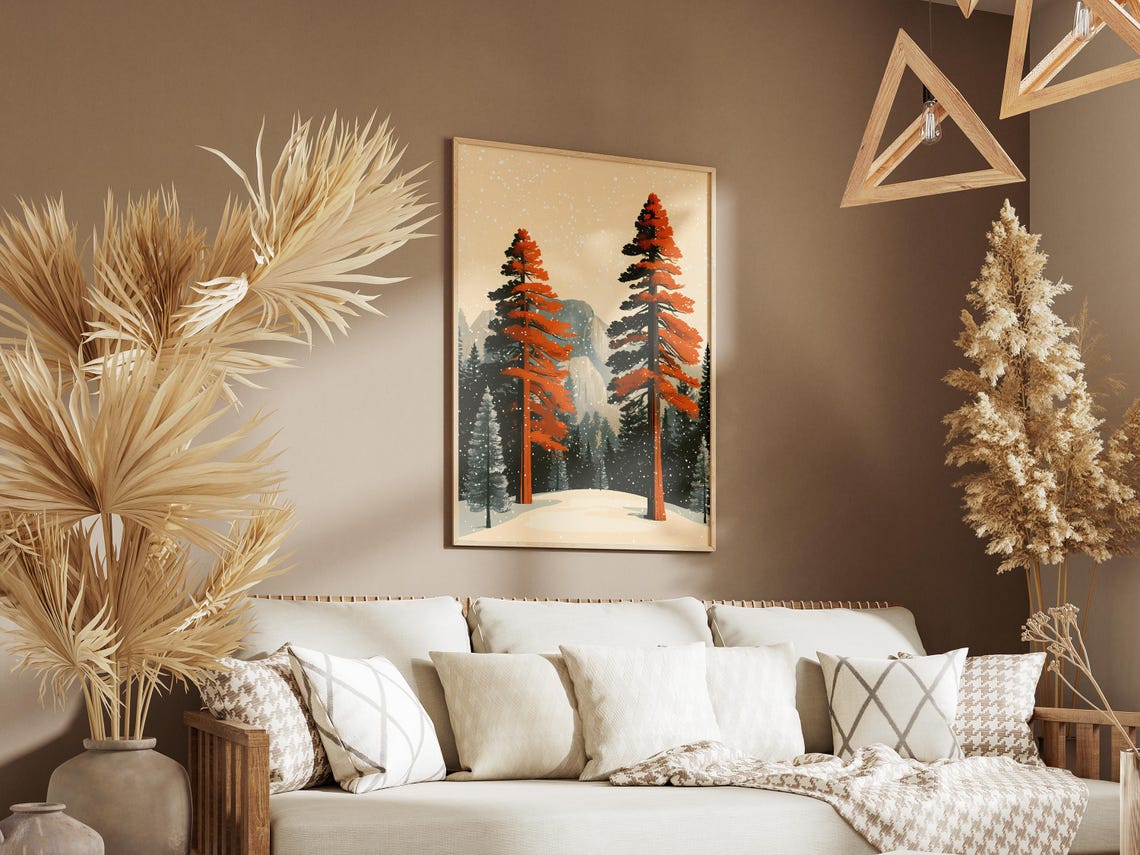 Giant Sequoia Redwood Trees Winter Snow Forest Travel Poster - Image 3