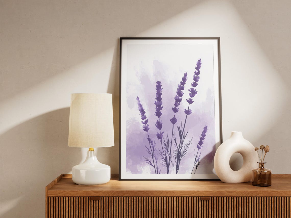 Purple Lavender Stems Watercolor Minimalist Botanical Flower Poster - Image 4