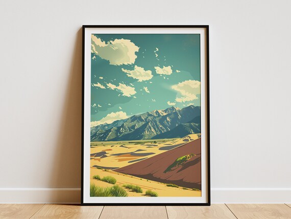 Golden Great Sand Dunes National Park Desert Vintage Travel Poster