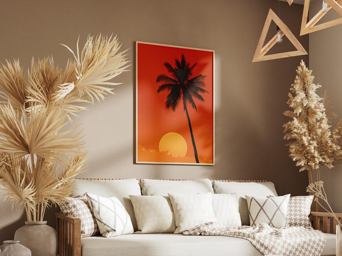 Palm Tree Silhouette Big Sun Red Orange Minimalist Art Poster - Image 3