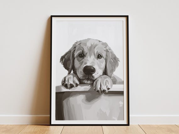 Golden Retriever Puppy In Bathtub Poster Dog Bubble Bath Wall Art Print Cute Animal Bathroom Decor Lover Gift Pet Portrait Home