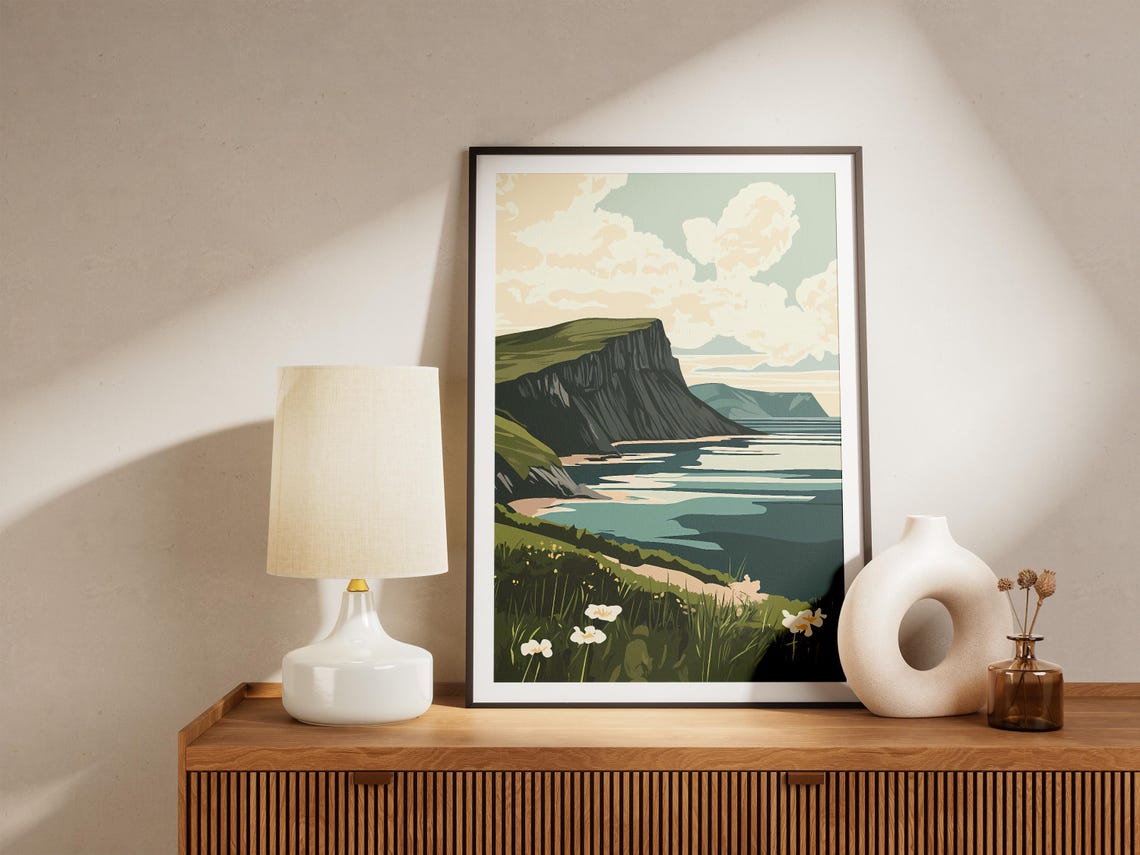 Dramatic Coastal Cliffs Over Turquoise Sea Vintage Travel Poster - Image 5
