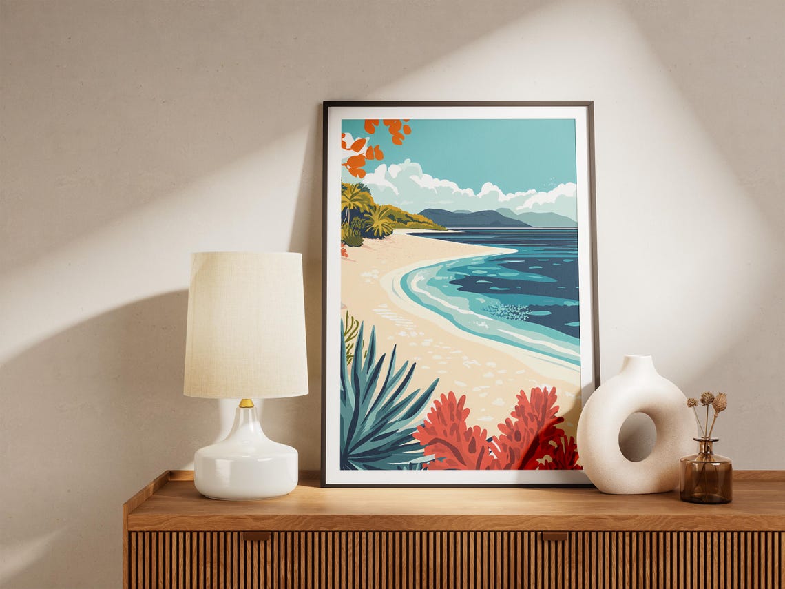 New Caledonia Curved Coral Beach Turquoise Bay Travel Poster - Image 5