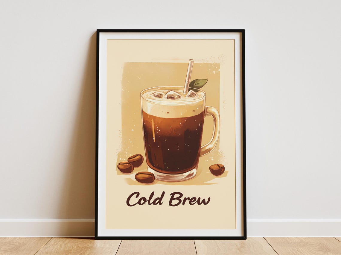 Iced Cold Brew Coffee Glass Mug Retro Cafe Typography Drink Poster