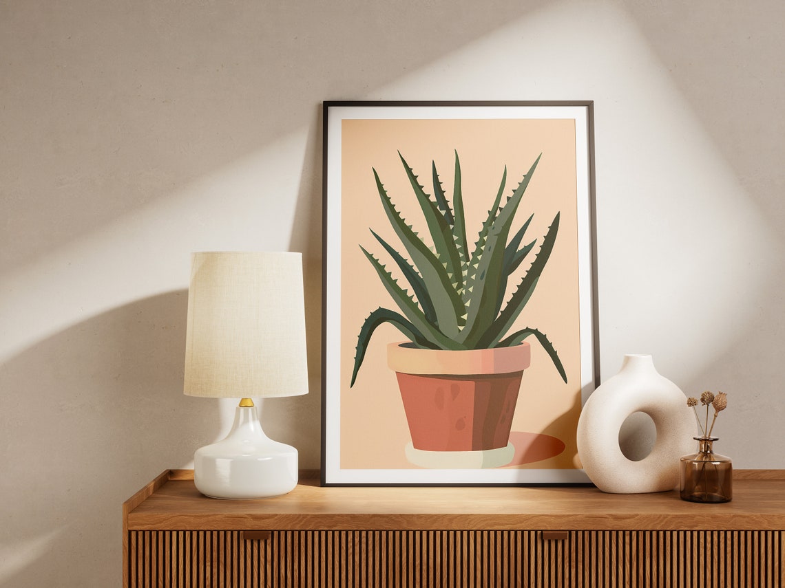 Potted Aloe Vera Plant Terracotta Pot Sunny Botanical Art Poster - Image 2
