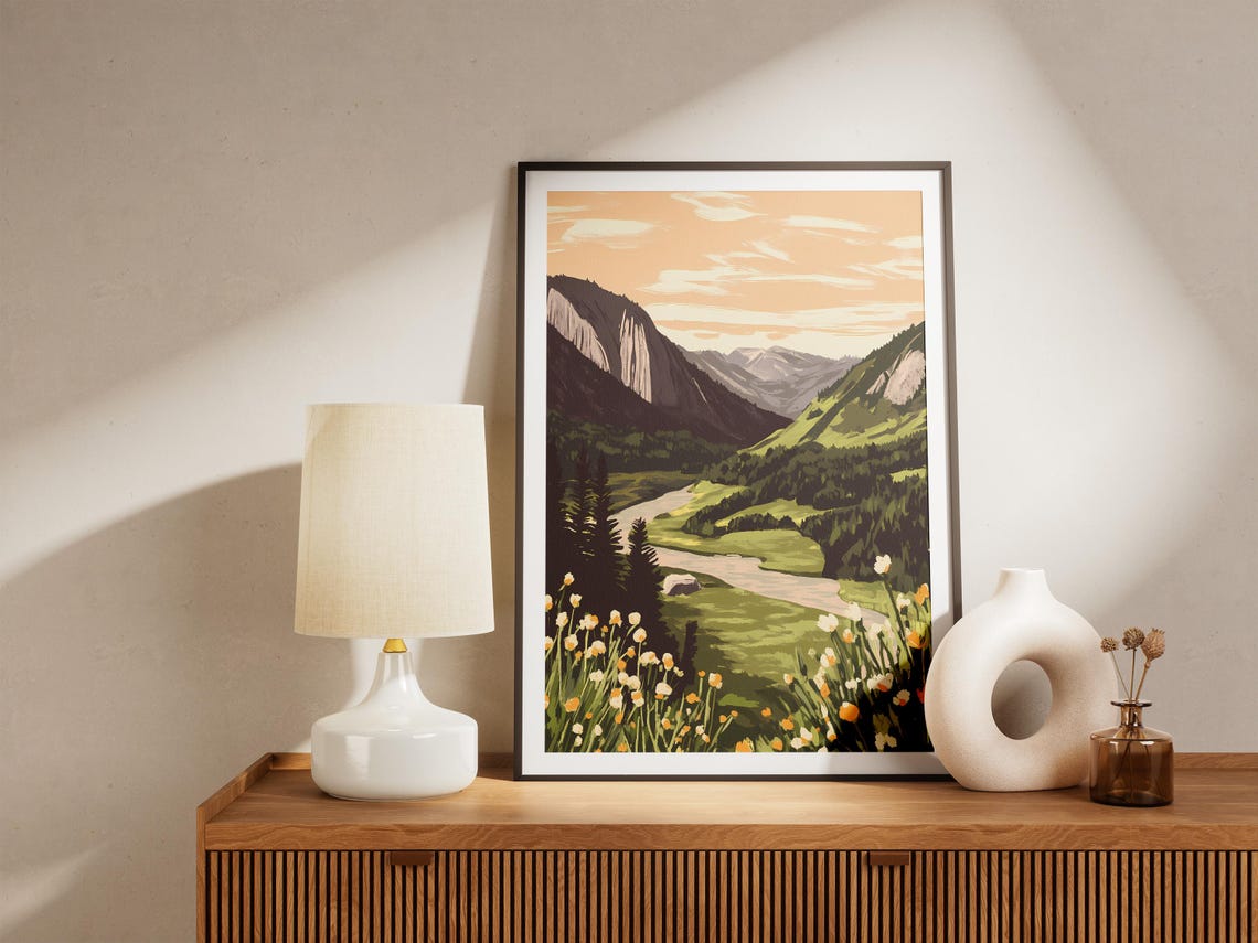 Alpine Valley with Winding River and Wildflower Meadow Poster - Image 5
