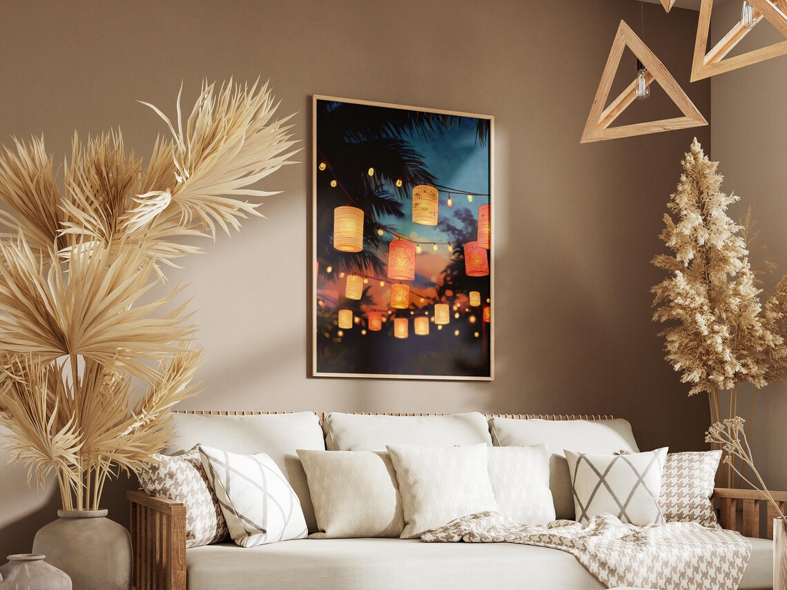 Beach Lanterns Night, Bohemian Tropical Scene - Image 3