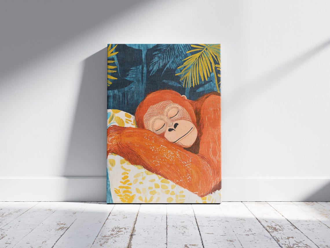 Matisse Style Sleeping Orangutan Art Print Whimsical Jungle Animal Wall Decor Abstract Bedtime Nursery Painting Peaceful Artwork - Image 2