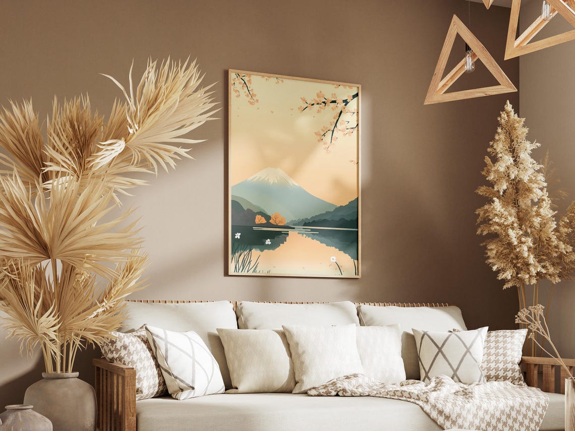 Mount Fuji With Cherry Blossoms And Lake Reflection Travel Poster - Image 3