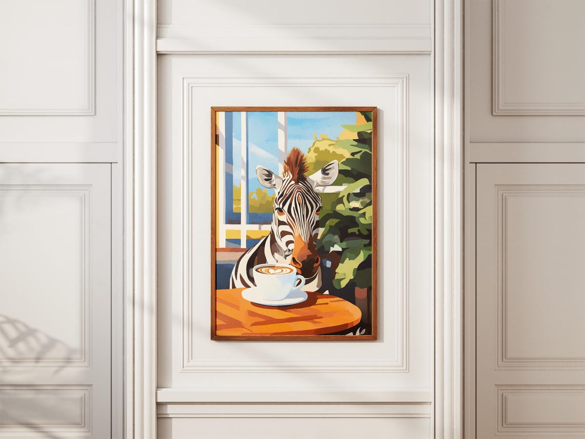 Zebra With Heart Latte Art At A Cozy Cafe Window Table Poster - Image 2