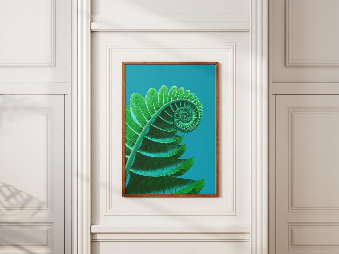 Fern Frond Spiral Botanical Macro Photography On Turquoise Poster - Image 2