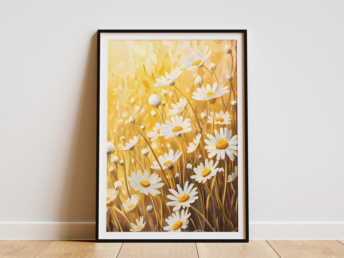 White Chamomile Field Golden Hour Sunlit Daisy Meadow Poster