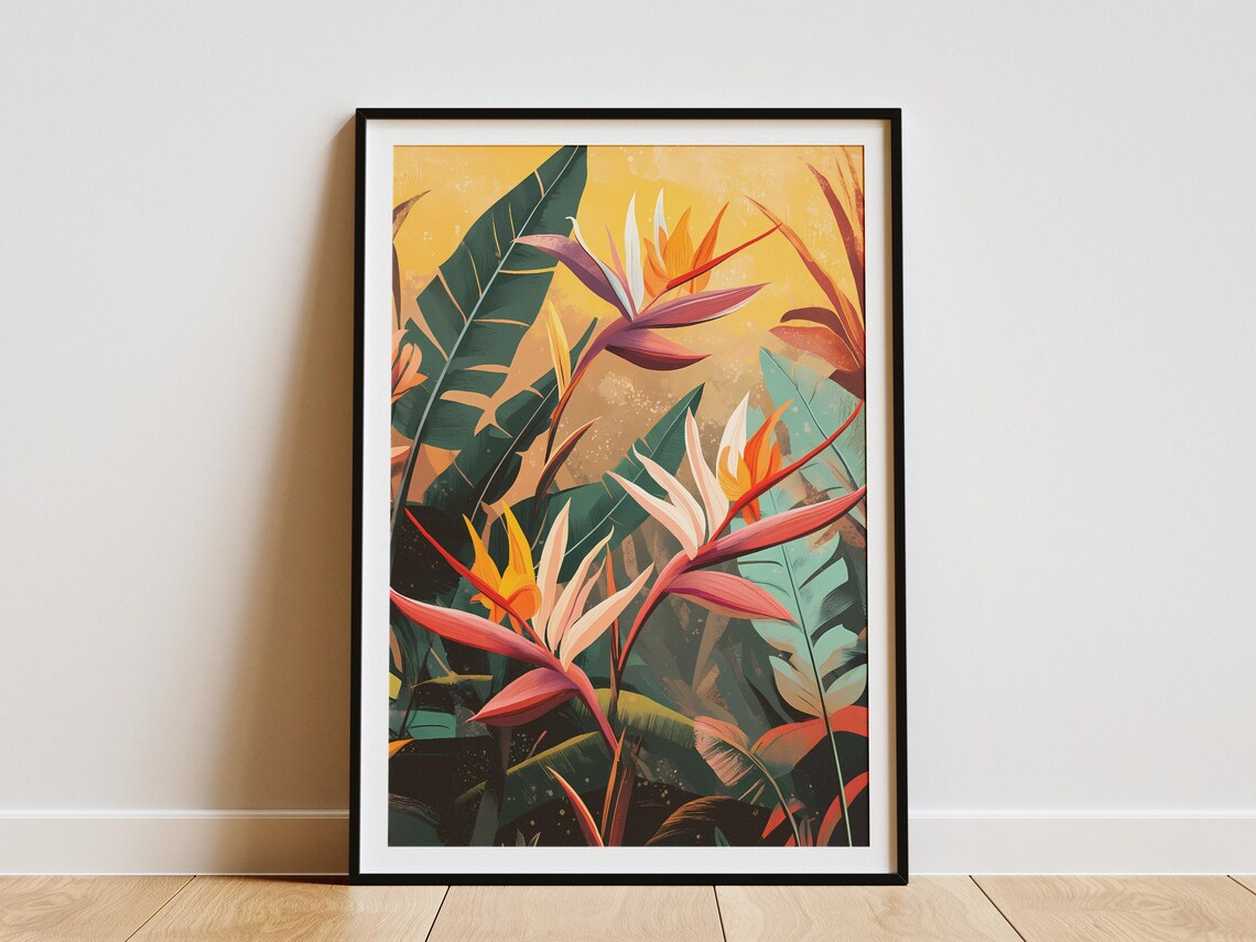 Bird Of Paradise Exotic Tropical Flowers Bold Botanical Poster