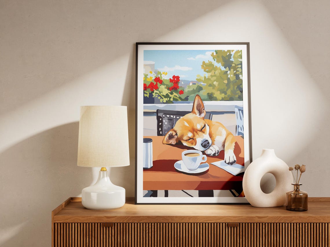 Sleepy Chihuahua Napping on Cafe Table Beside Coffee Cup Poster - Image 4