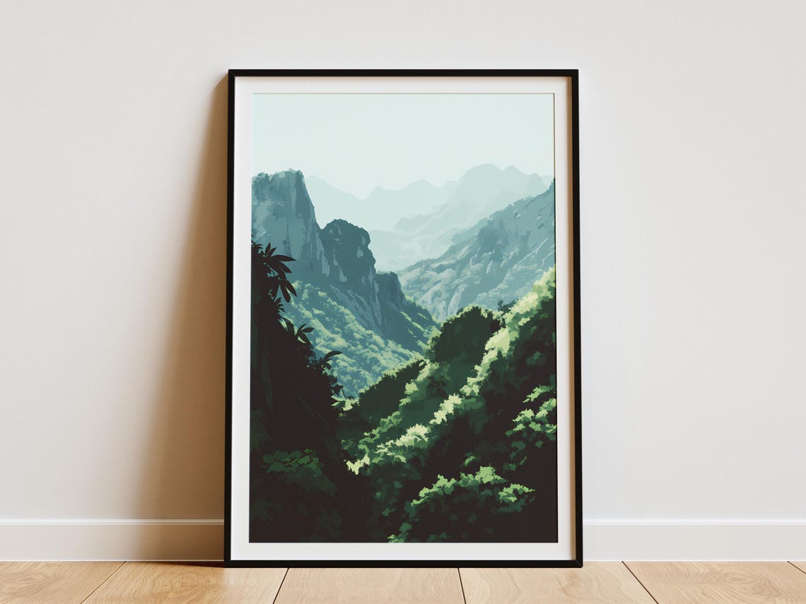 Shennongjia China Misty Forested Peaks Green Landscape Poster