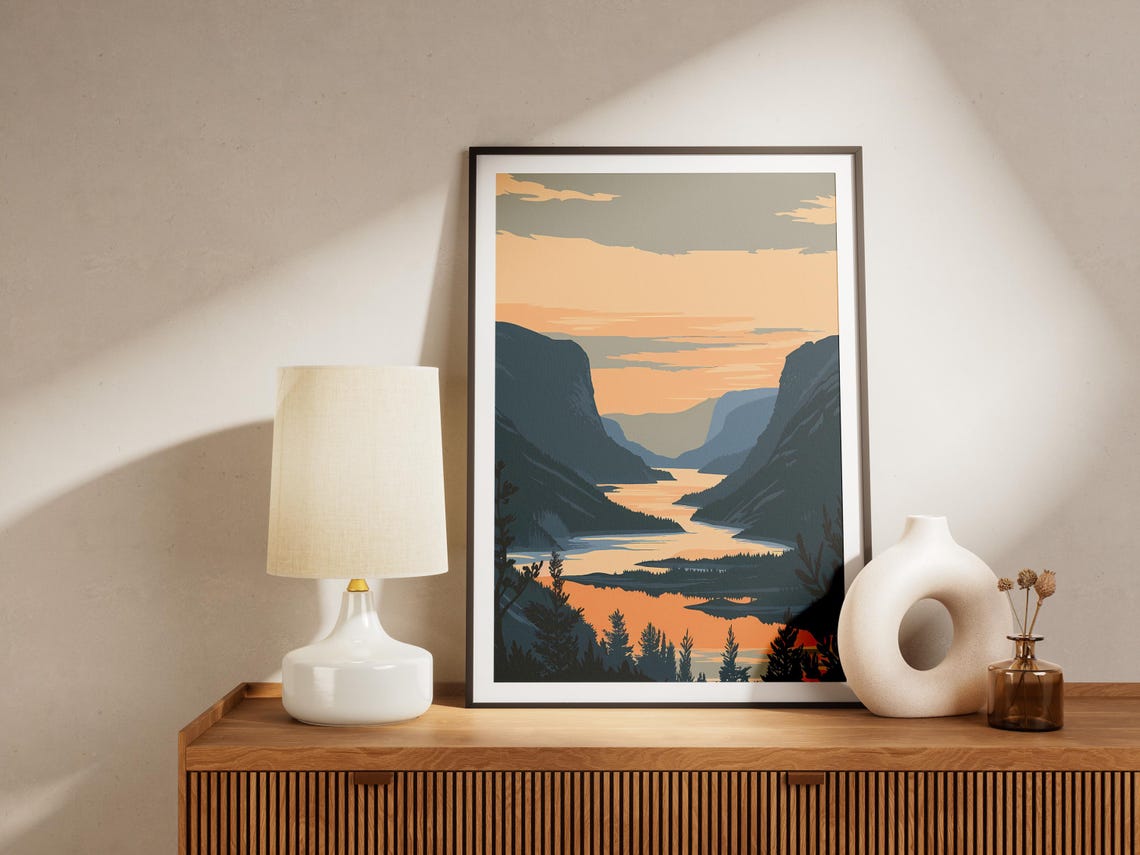 Canada Mountain Lake Valley Dusk Minimalist Landscape Art Poster - Image 2