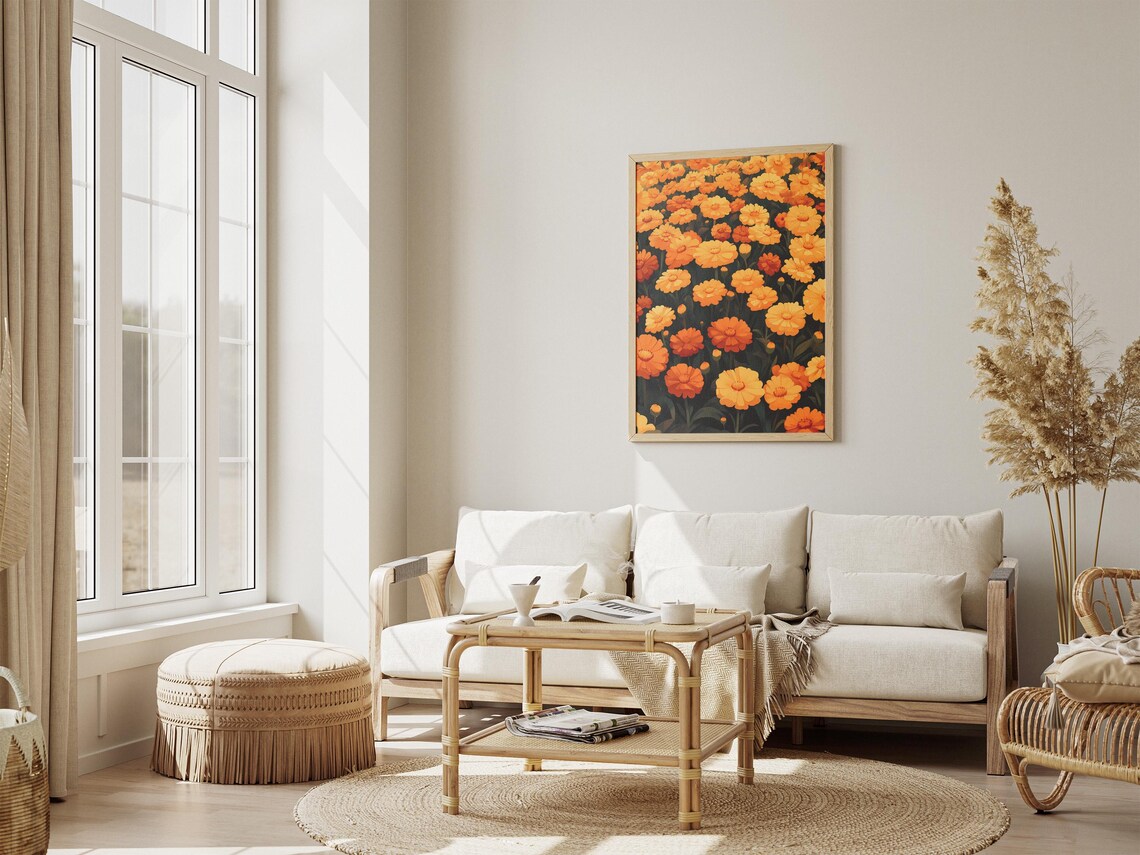 Dense Orange Marigold Flower Bed Poster in Warm Autumn Blooms - Image 4