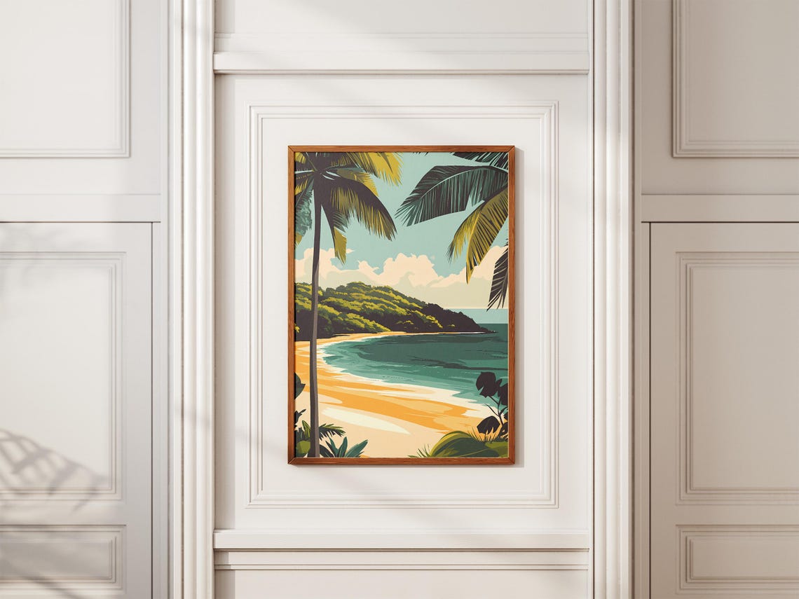 Panama Coiba Island Tropical Beach Cove Palm Trees View Poster - Image 2