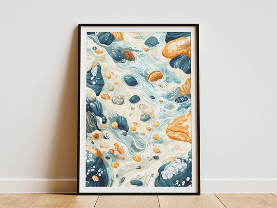 Ocean Tide Pool Sea Life Poster Print Coastal Beach Art Calm Sea Ocean Animal Illustration Summer Beach Decor Seashell Watercolor Painting