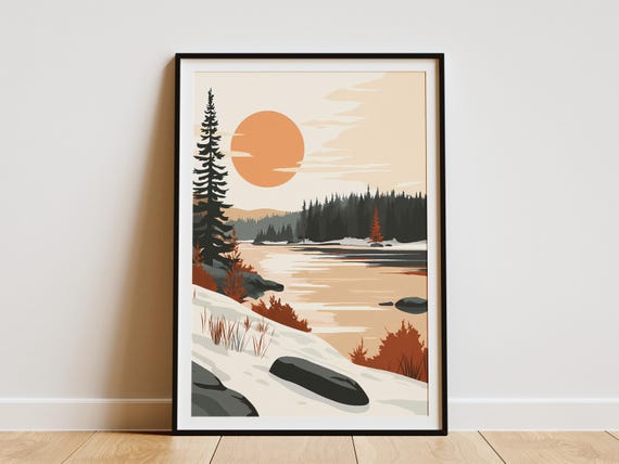 Wood Buffalo National Park Canada Poster Flat Illustration Print Canadian Landscape Art Nature Wall Decor Geometric Forest Scene Minimalist