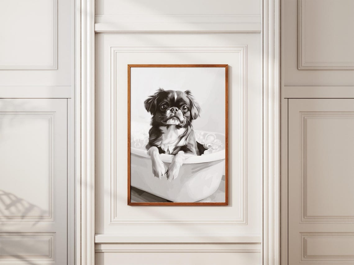 Puppy In Bathtub Poster Black And White Cute Dog Bathroom Decor - Image 2