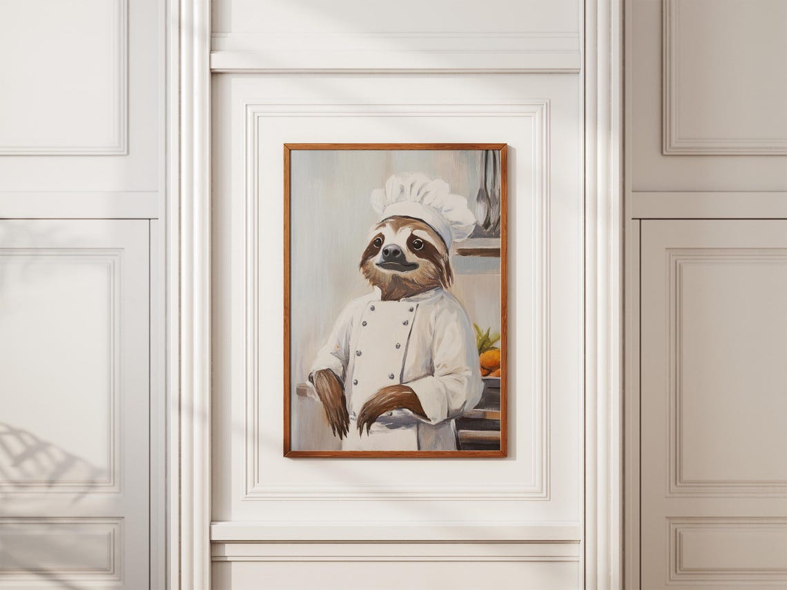 Sloth Chef Painting Whimsical Animal Kitchen Wall Decor Poster - Image 2