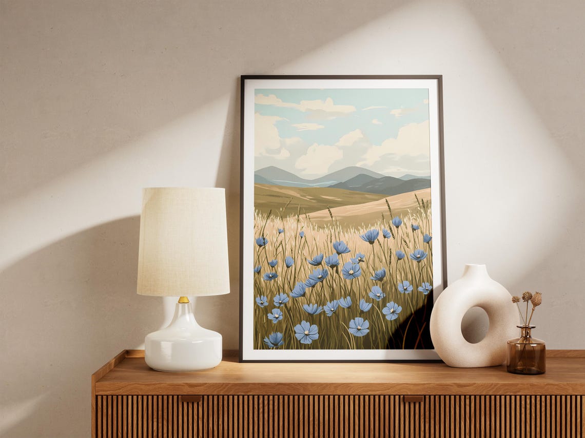 Blue Flax Flowers Wheat Grass Field Rolling Hills Meadow Poster - Image 5