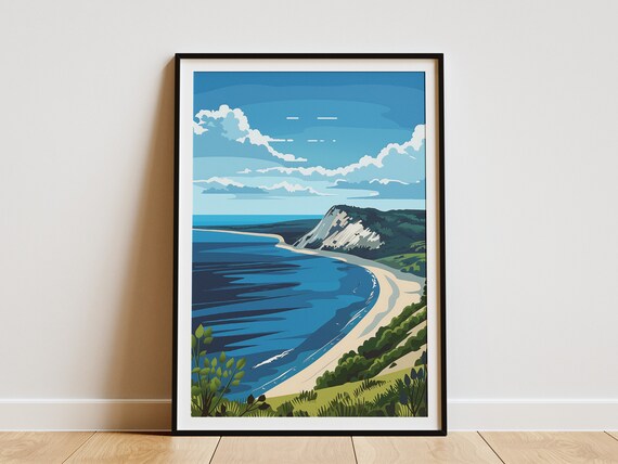 Michigan Sleeping Bear Dunes Blue Lake Bluff Coast Beach Poster