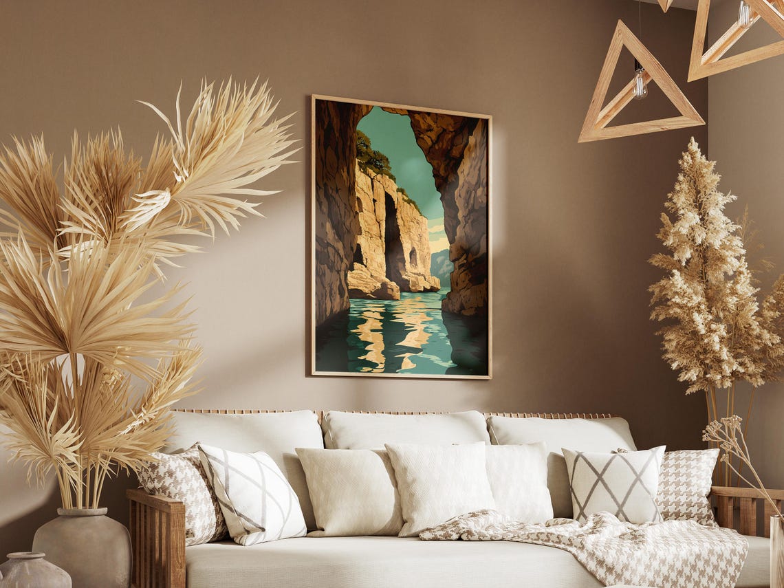 Lebanon Jeita Grotto Illustration Poster Vintage Travel Poster Cave Art Print Lebanese Landmark Flat Illustration Nature Art Vacation Home - Image 3