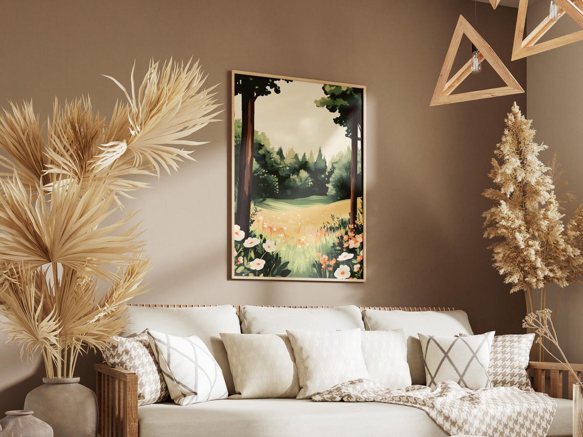 Forest Meadow Between Tree Trunks White Wildflowers Spring Art Poster - Image 3