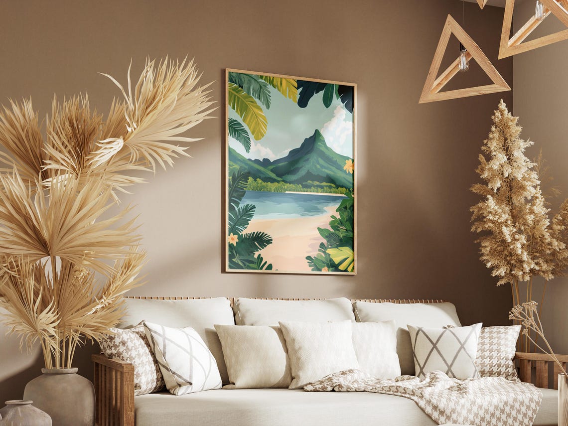 Samoa Tropical Beach Palm Fronds Volcano Lagoon Travel Poster - Image 3