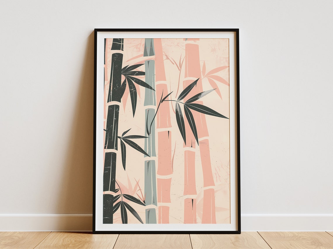 Pink Bamboo Forest Stalks Zen Calm Minimalist Botanical Poster