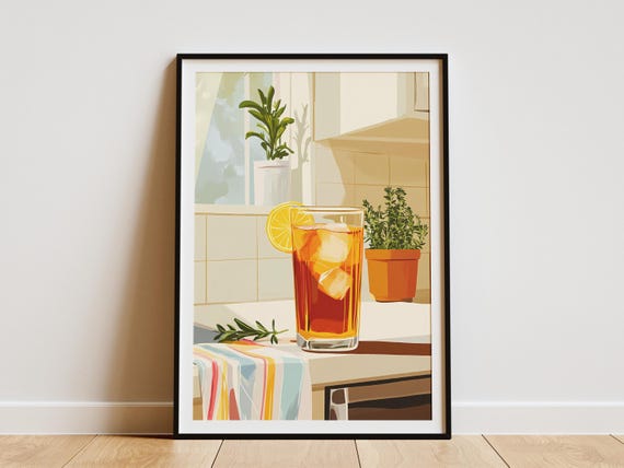 Summer Iced Tea Poster Lemon Drink Kitchen Decor Modern Minimalist Art Print Home Wall Beverage Summertime