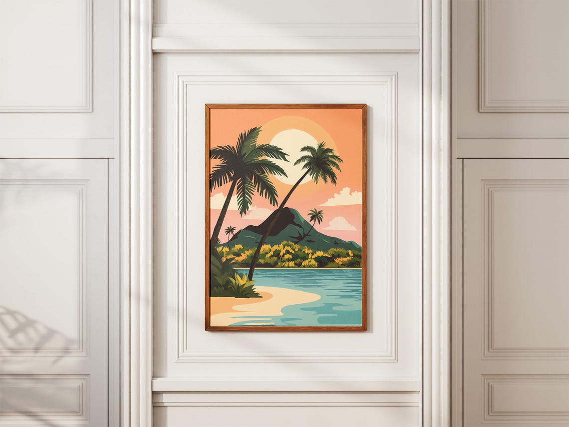 Pamalican Island Sunset with Palm Silhouettes and Peak Poster - Image 2
