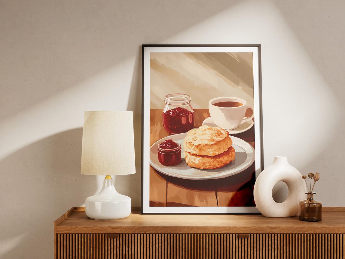 Cream Tea Scones Raspberry Jam and Cup of Tea Still Life Poster - Image 5