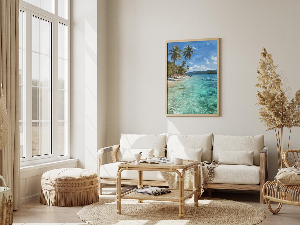 Tropical Turquoise Beach Palm Trees Vintage Style Island Art Poster - Image 3