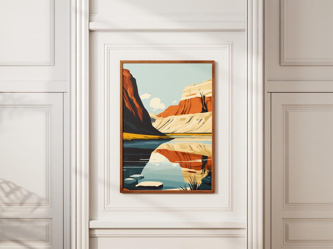 Dinosaur Provincial Park Red Rock Canyon Mirror River Poster - Image 2