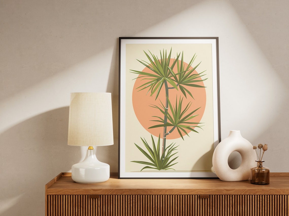 Dragon Tree Peach Sun Disc Minimalist Tropical Botanical Poster - Image 2