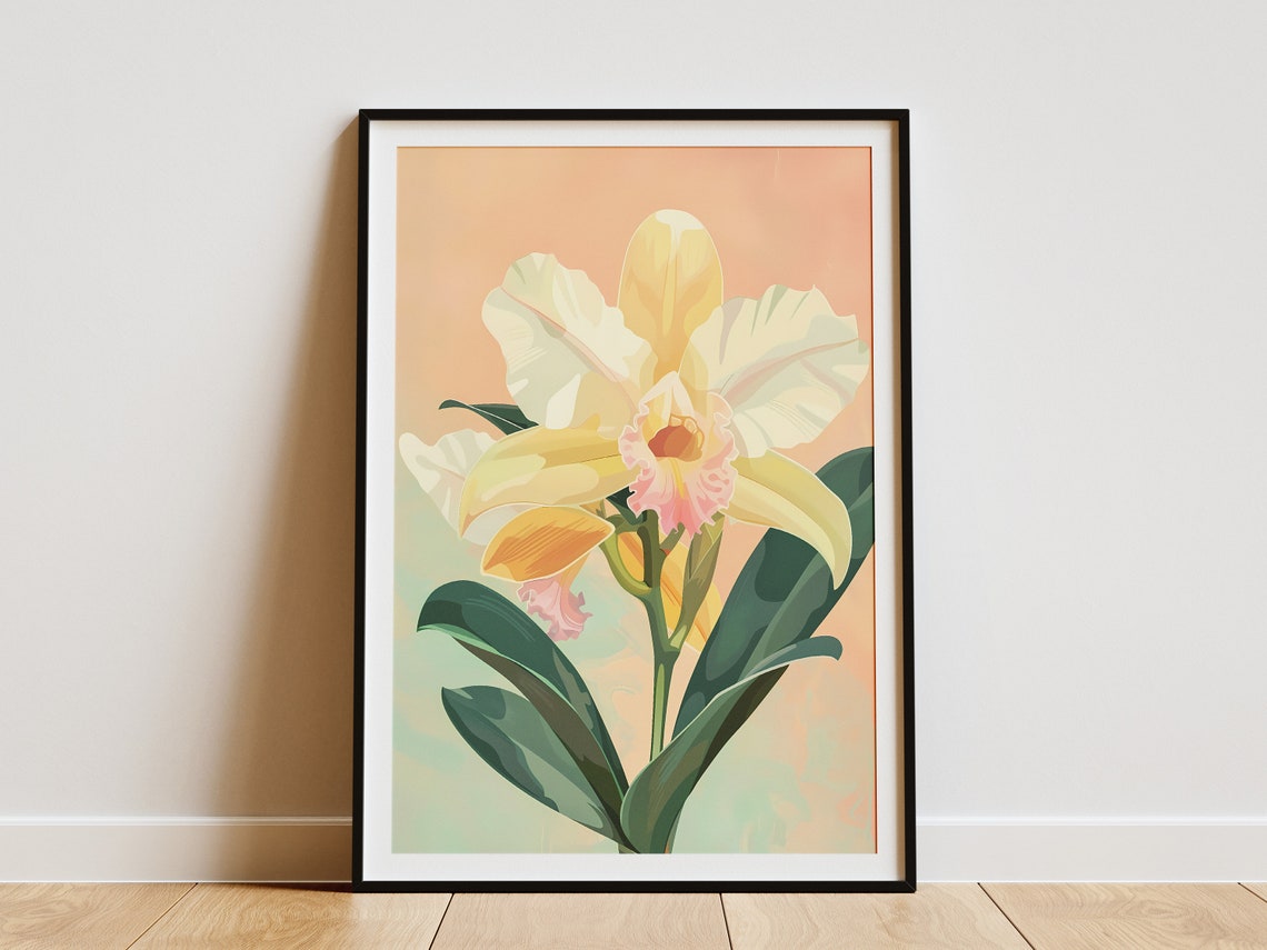 Cream Orchid Bloom Elegant Pink Peach Minimalist Floral Poster