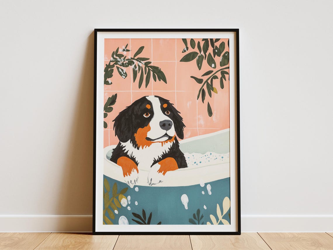 Bernese Mountain Dog Puppy in Bubble Bath Tub Funny Pet Poster
