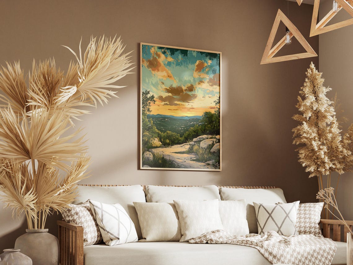 Texas Hill Country Sunset Rocky Trail Golden Sky Vintage Style Poster - Image 3