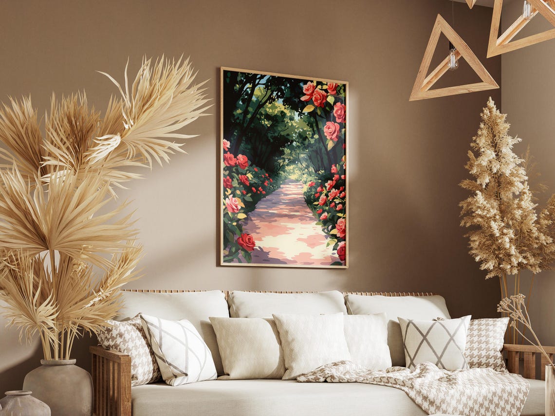 Red Rose Covered Garden Path Shady Summer Walkway Wall Poster - Image 3