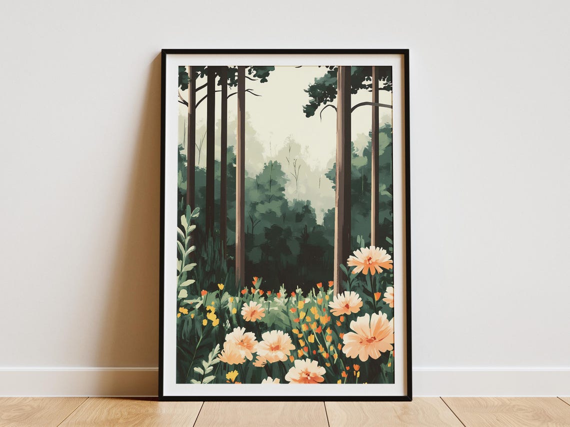 Pine Forest Clearing Full Of Blooming Wildflowers Landscape Poster