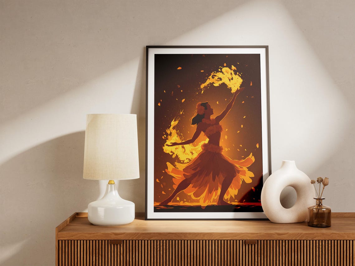 Hawaiian Fire Dancer Night Flames Luau Performance Art Poster - Image 4