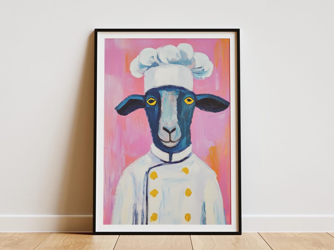 Sheep Chef Poster Print Kitchen Art Animal Funny Farmhouse Decor Whimsical Illustration Gift Quirky