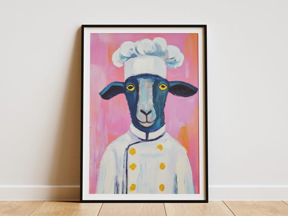 Sheep Chef Poster Print Kitchen Art Animal Funny Farmhouse Decor Whimsical Illustration Gift Quirky