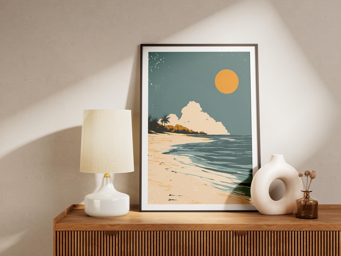 Tropical Beach Dusk Golden Sun Palm Cove Minimalist Art Poster - Image 5